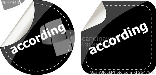 Image of black according stickers set on white, icon button