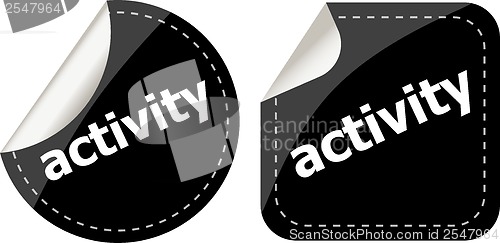 Image of activity black stickers set, icon button