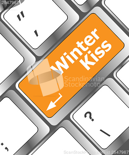 Image of winter kiss on computer keyboard key button