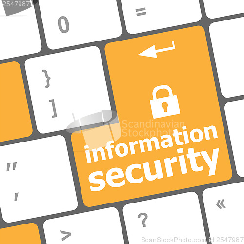 Image of Privacy concept: computer keyboard with Closed Padlock icon and word Information Security on enter button