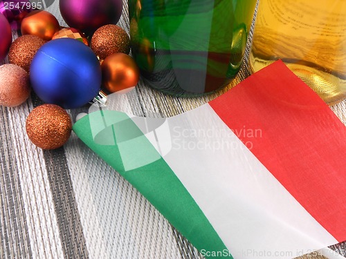 Image of italy flag with christmas decoration, new year card