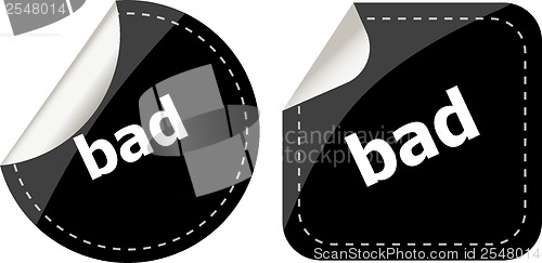 Image of bad word on black stickers button set, label