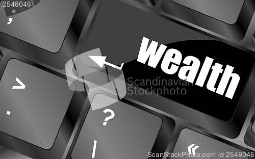 Image of cloud icon with wealth word on computer keyboard key