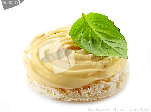 Image of bread with melted cream cheese
