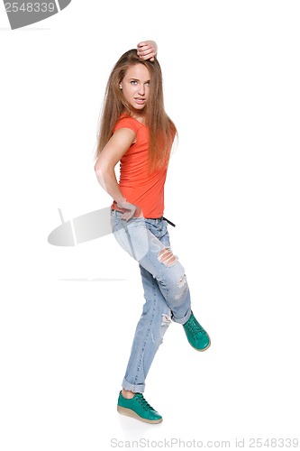 Image of Woman hip hop dancer over white background