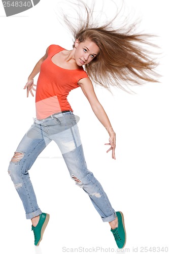 Image of Woman hip hop dancer over white background