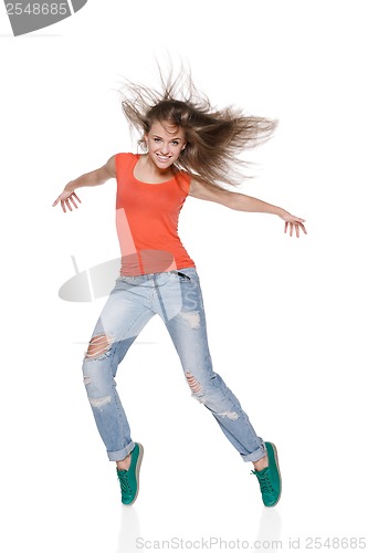 Image of Woman hip hop dancer over white background