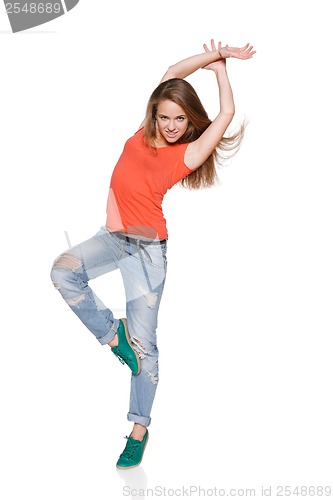 Image of Woman hip hop dancer over white background