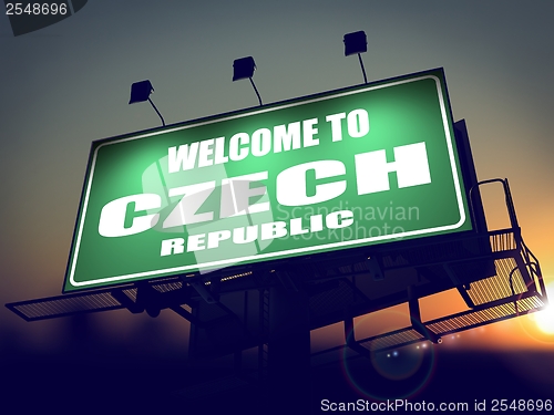 Image of Welcome to Czech Republic Billboard at Sunrise.