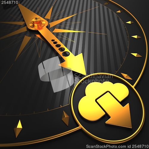 Image of Golden Cloud Icon on Black Compass.