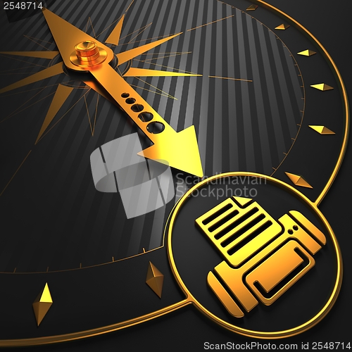 Image of Golden Printer Icon on Black Compass.