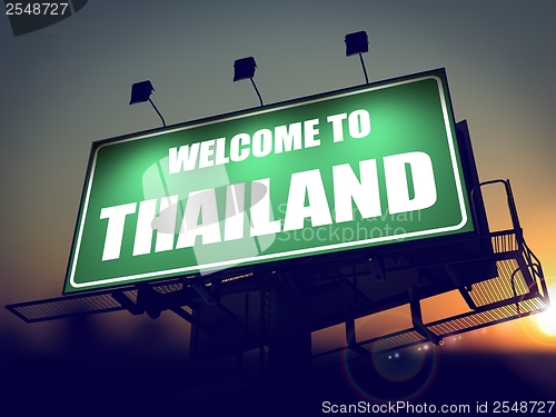 Image of Welcome to Thailand Billboard at Sunrise.