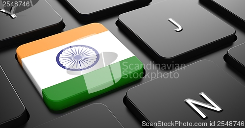 Image of India - Flag on Button of Black Keyboard.