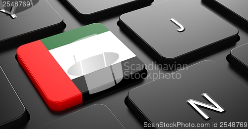 Image of UAE - Flag on Button of Black Keyboard.