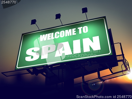 Image of Welcome to Spain Billboard at Sunrise.