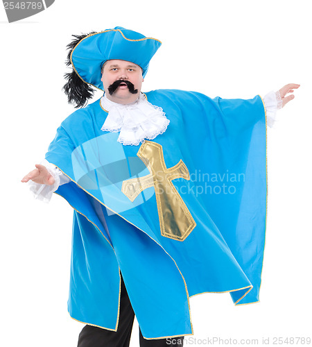 Image of Musketeer in turquoise blue uniform