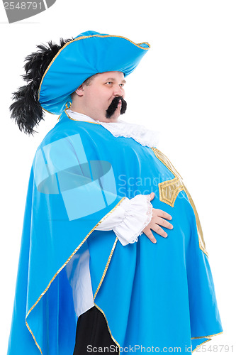 Image of Musketeer in turquoise blue uniform