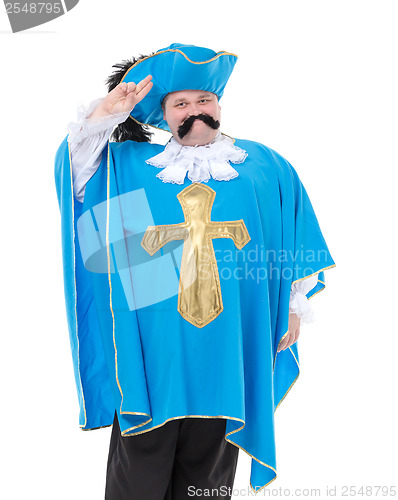 Image of Musketeer in turquoise blue uniform