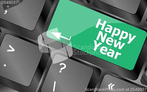 Image of happy new year message, keyboard enter key button