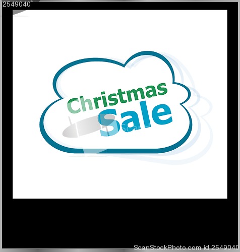 Image of christmas sale word cloud on photo frame, isolated