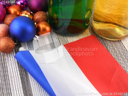 Image of France flag with christmas decoration, new year card