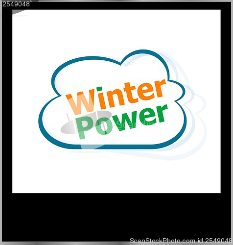 Image of winter power word on cloud, isolated photo frame