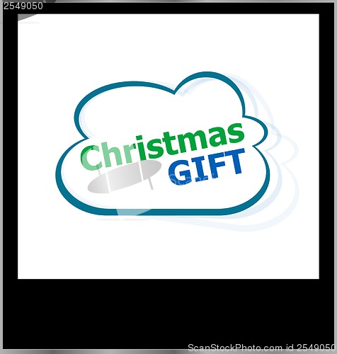 Image of christmas gift word cloud on photo frame, isolated