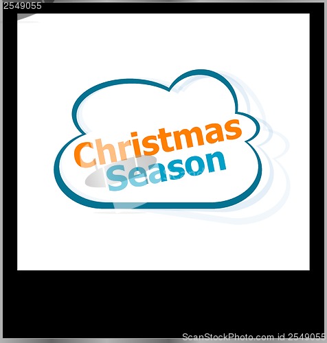 Image of christmas season word cloud on photo frame, isolated