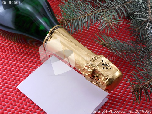 Image of Bottle of a champagne, new year invitation card