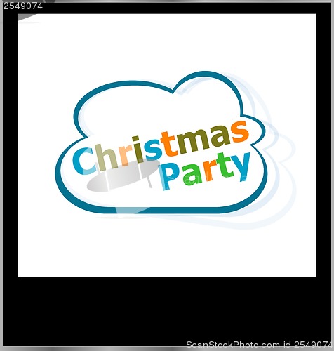 Image of christmas party holidays word on cloud, isolated photo frame