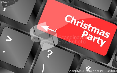 Image of Computer keyboard key with christmas party words