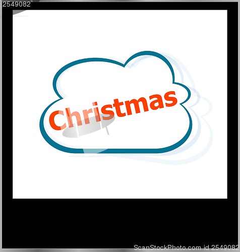Image of christmas word on cloud, isolated photo frame