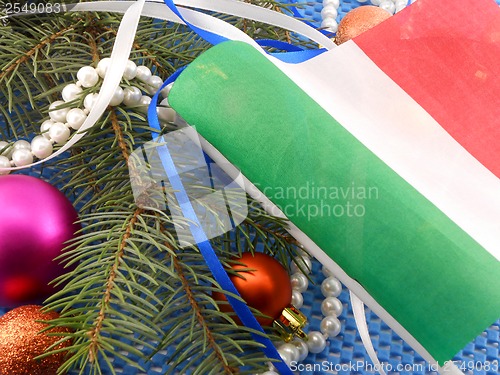 Image of italy flag with christmas decoration, new year card