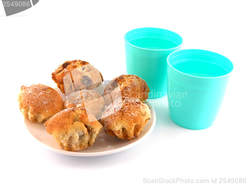 Image of cup of coffee (tea) and cookies on plate isolated on white