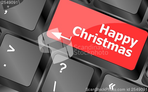 Image of happy christmas message, keyboard enter key button