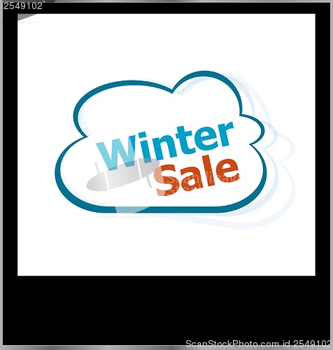 Image of winter sale word on cloud, isolated photo frame