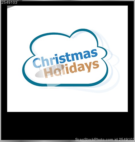 Image of christmas holidays word cloud on photo frame, isolated