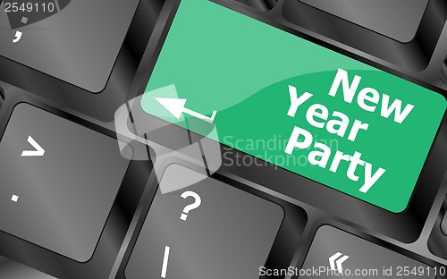 Image of Computer keyboard key with new year party words