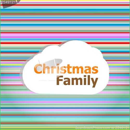 Image of Christmas invitation card, christmas family word on abstract cloud