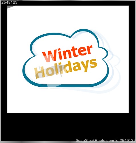 Image of winter holidays word cloud on photo frame, isolated