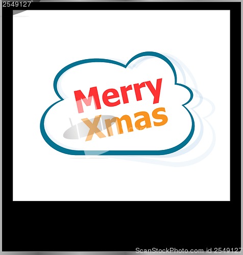 Image of merry christmas word on cloud, isolated photo frame