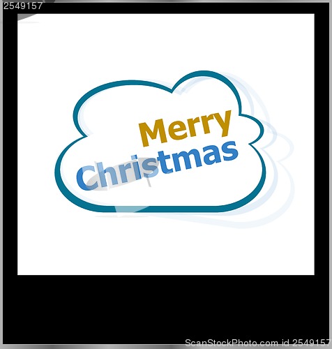 Image of merry christmas word on cloud, isolated photo frame