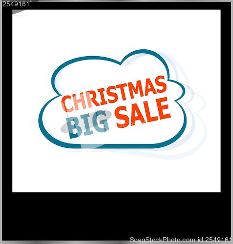 Image of christmas big sale word cloud on photo frame, isolated