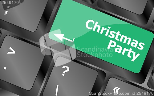 Image of Computer keyboard key with christmas party words