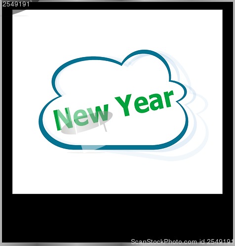 Image of new year word on cloud, isolated photo frame
