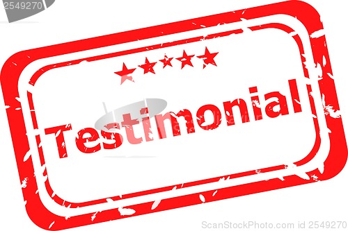 Image of testimonial quality on red rubber stamp over a white background