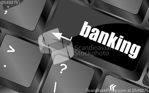 Image of Keyboard key with enter button banking, business concept