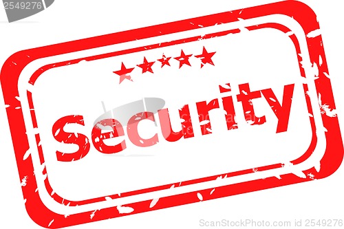 Image of security on red rubber stamp over a white background