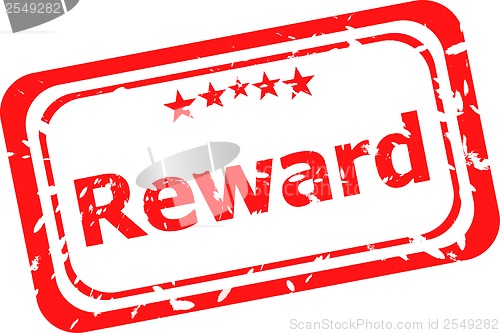 Image of reward red rubber stamp over a white background