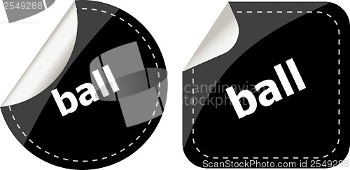 Image of ball word on black stickers button set, label